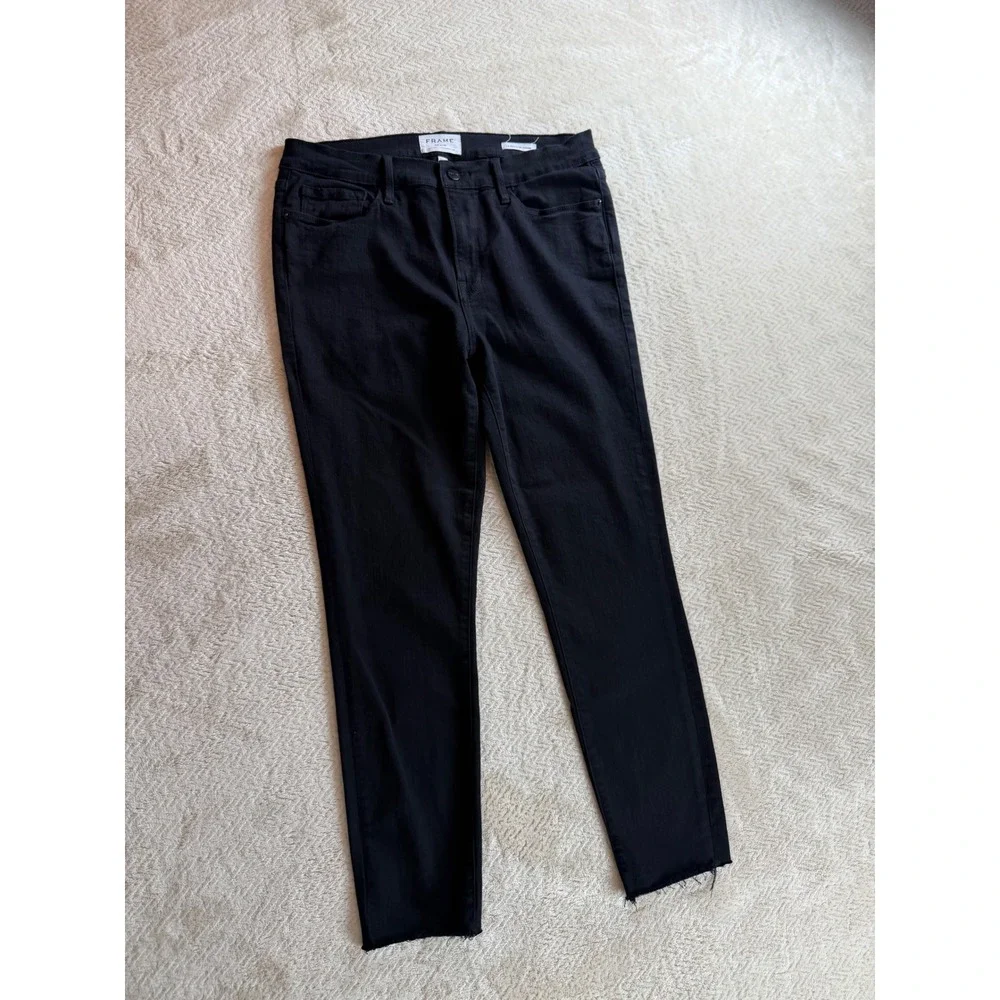 Frame Denim Le Skinny Raw Hem Jeans Film Noir Black LSJRS403 Size 32 - Picture 3 of 15